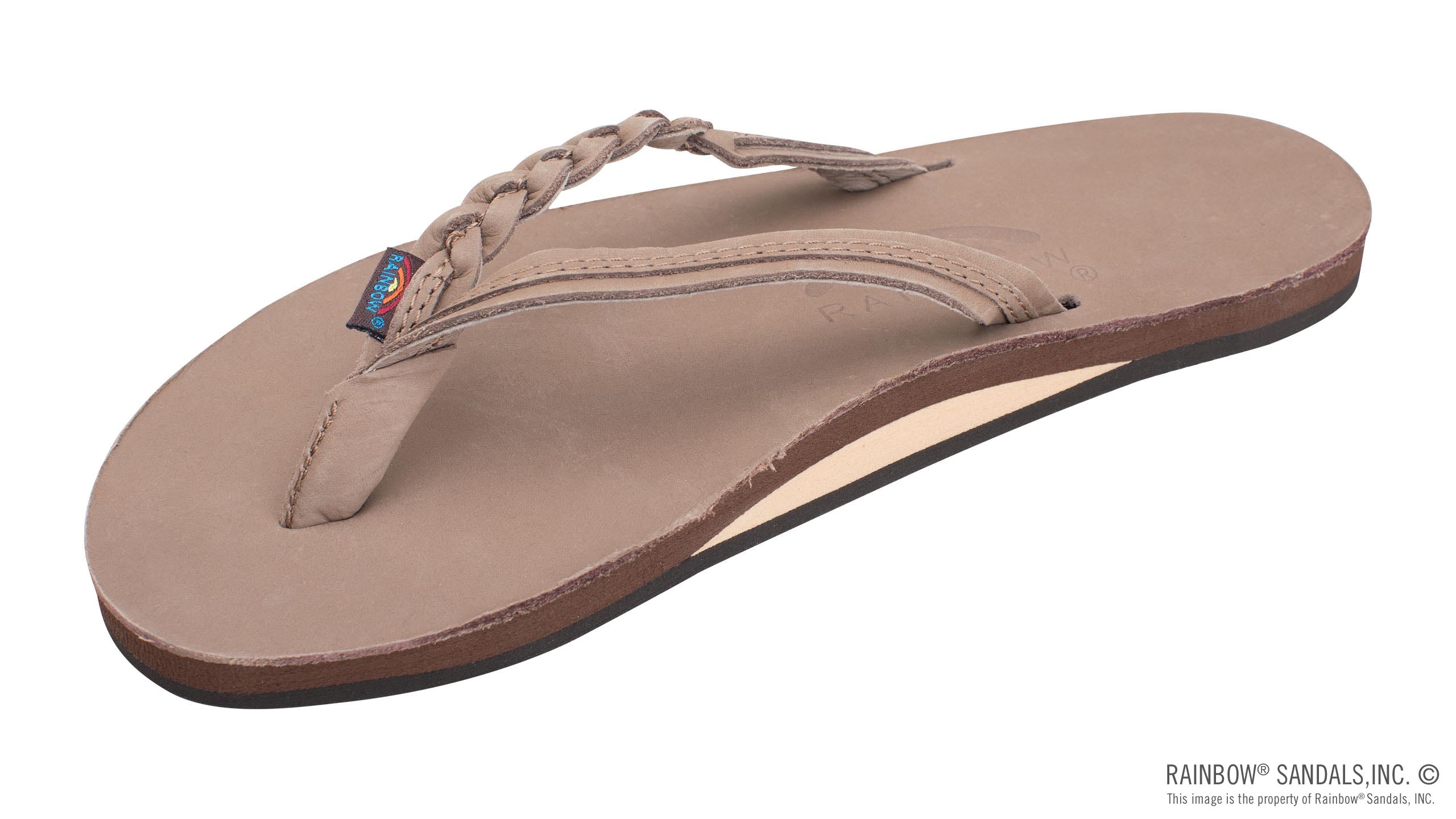 Rainbow Sandals Flirty Braidy - Single Layer 1/2" Narrow Strap with Braid - Dark Brown