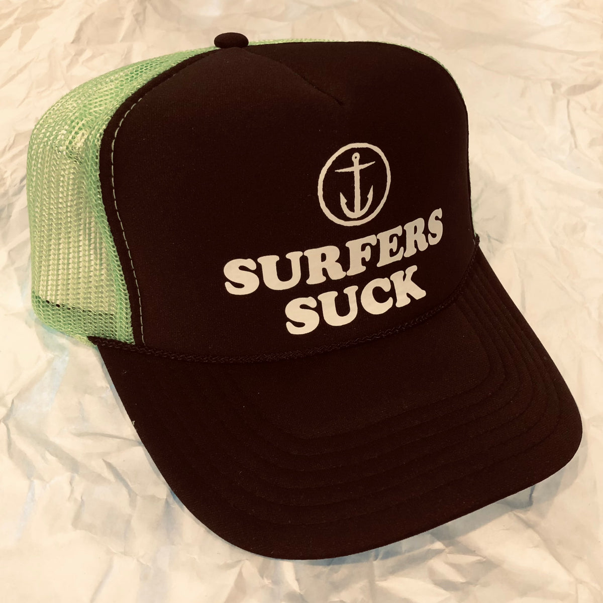 Captain Fin Surfers Suck Trucker Hat Neon Green
