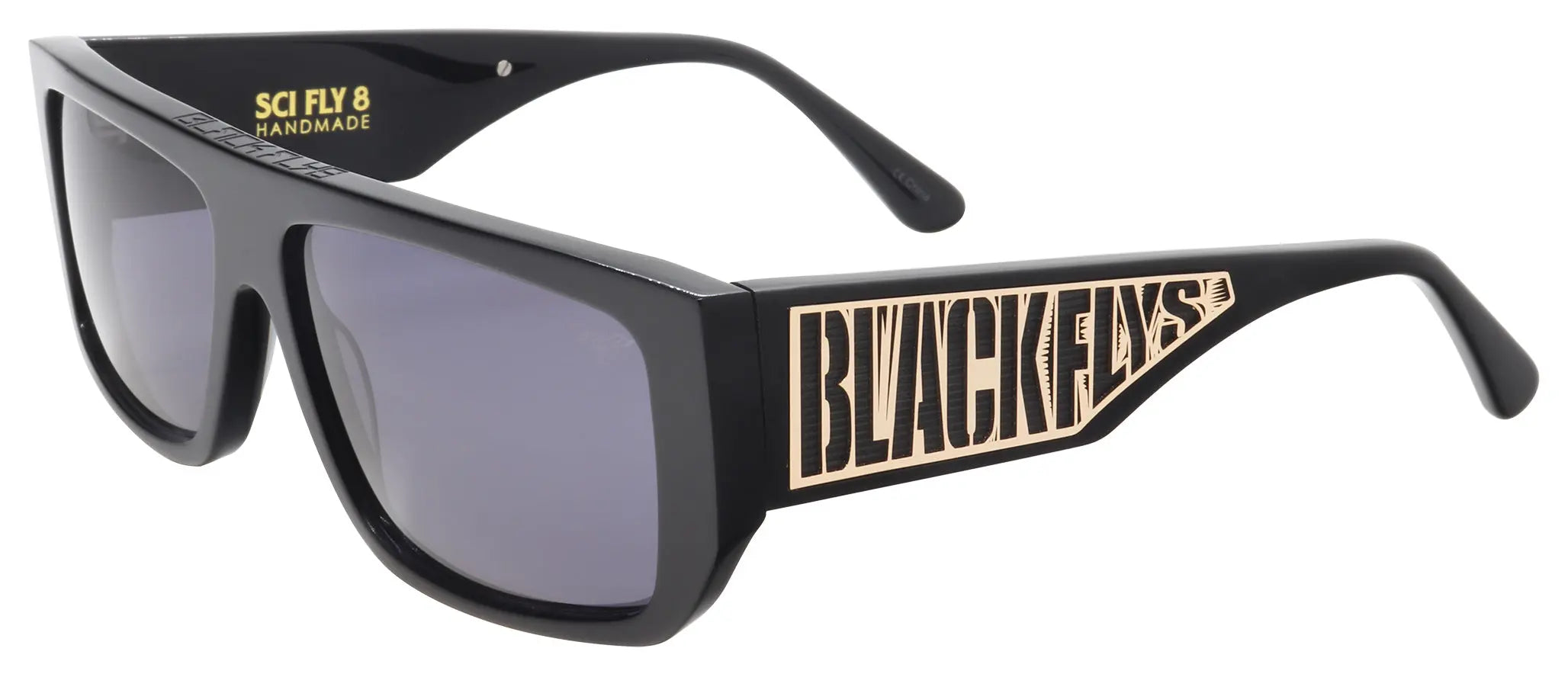 Sci Fly 8 Limited Edition Shiny Black/ Gold Logo w/ Smoke Polarized Lens Sunglasses