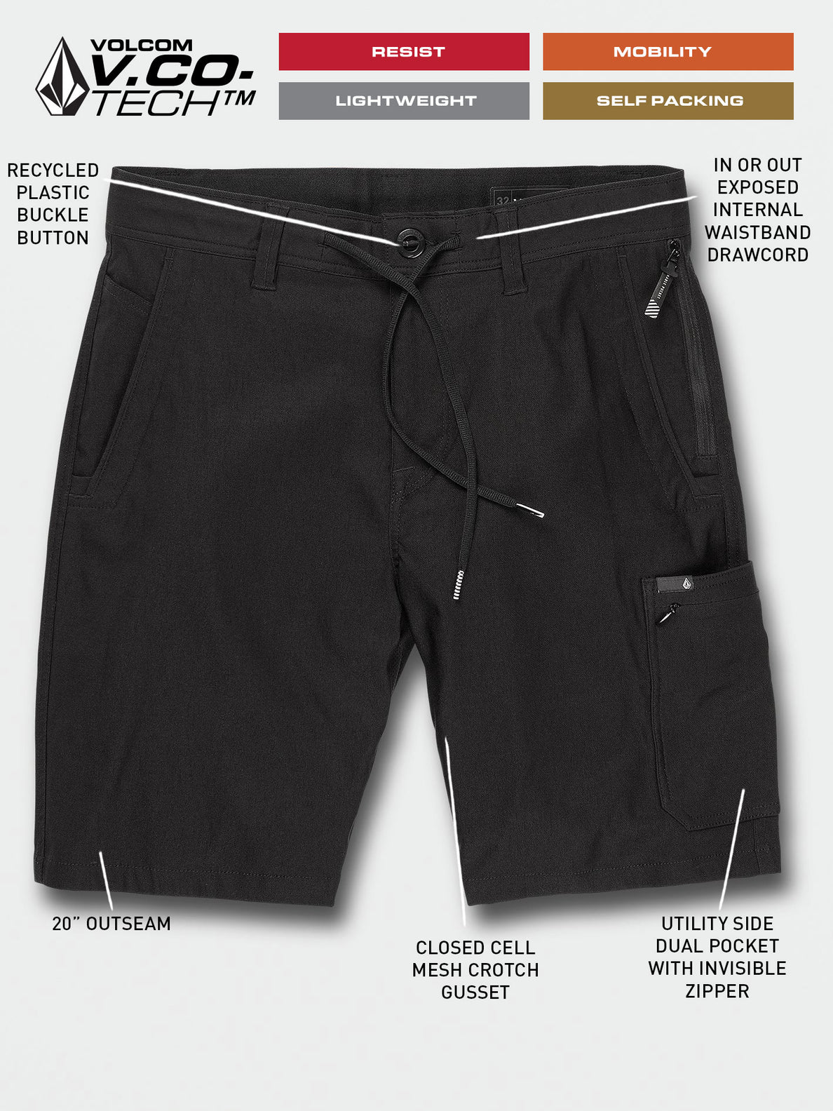 VOLCOM STONE TRAIL MASTER SHORT 20&quot; BLACK Sunny Smith LLC